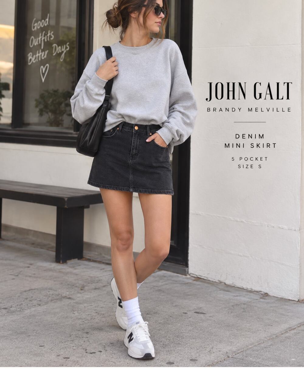 Brandy Melville John Galt Black Denim Mini Skirt Size S Y2K 5 Pocket Streetwear